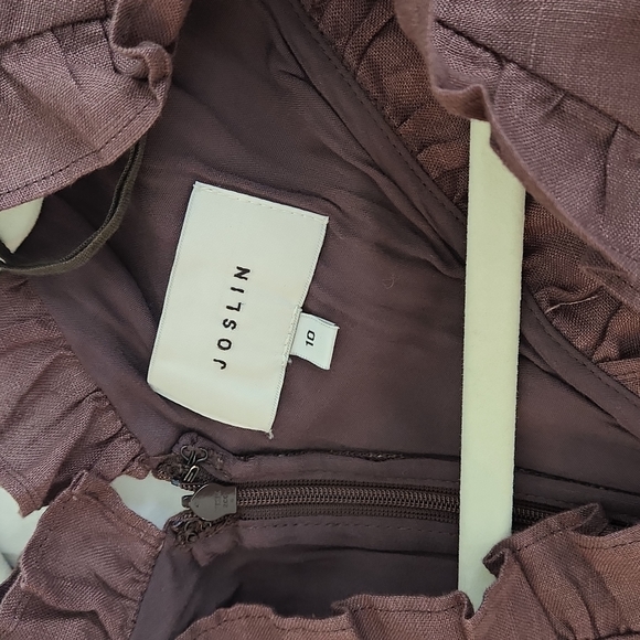 Joslin Studio Kayla Linen Jumpsuit Romper Small Medium Chocolate Brown Ruffle - Picture 4 of 7